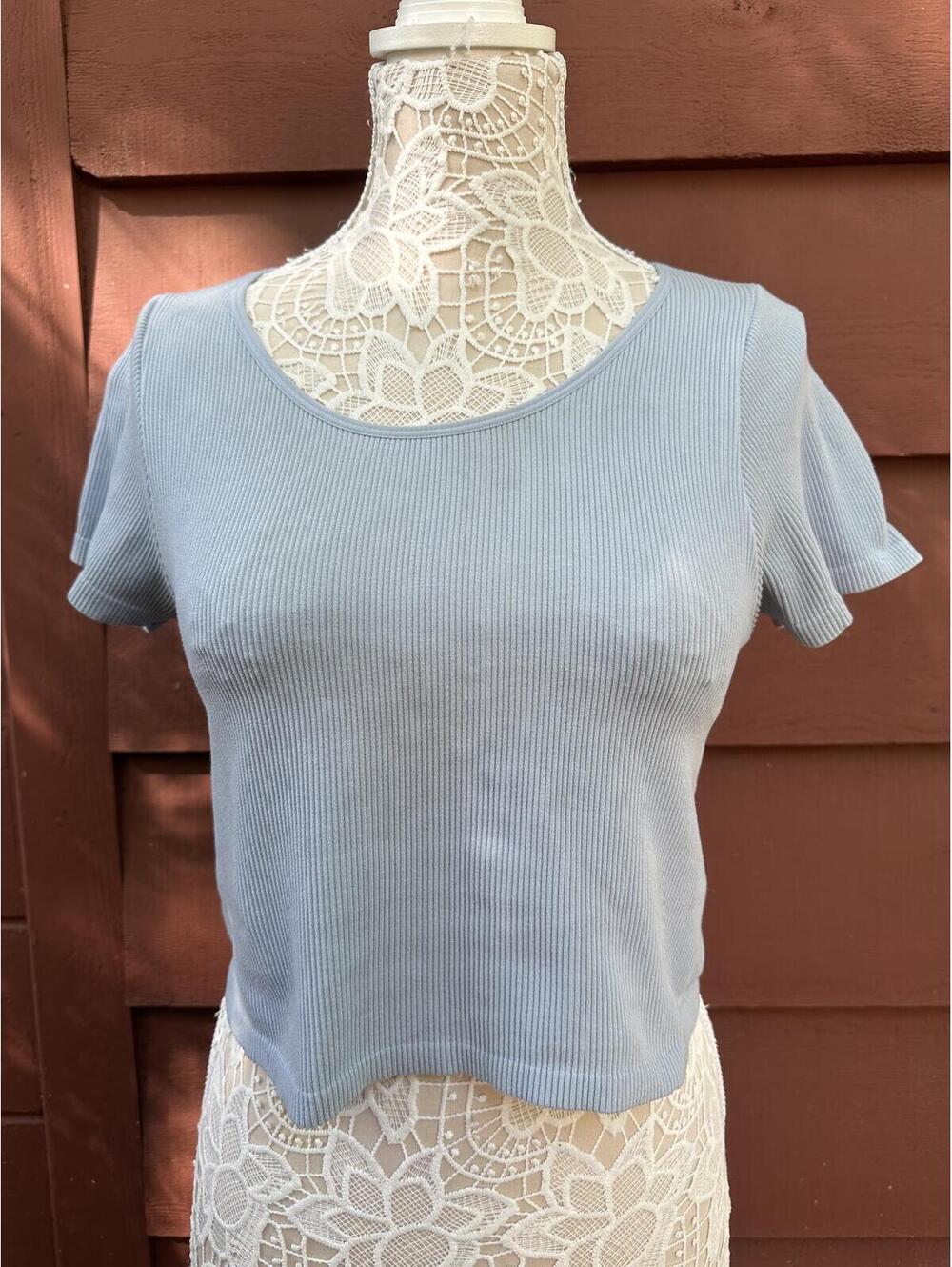 PAC Cares Light Blue Ribbed Crop Top‎